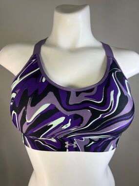 Under Armour Purple Marble-Print Racerback Sports Bra MEDIUM
